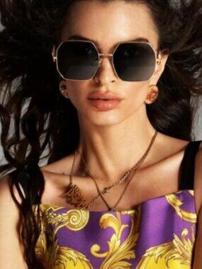 Versace VE2248 100287 Women Sunglasses - Gold Geometric Frame, Grey Lenses